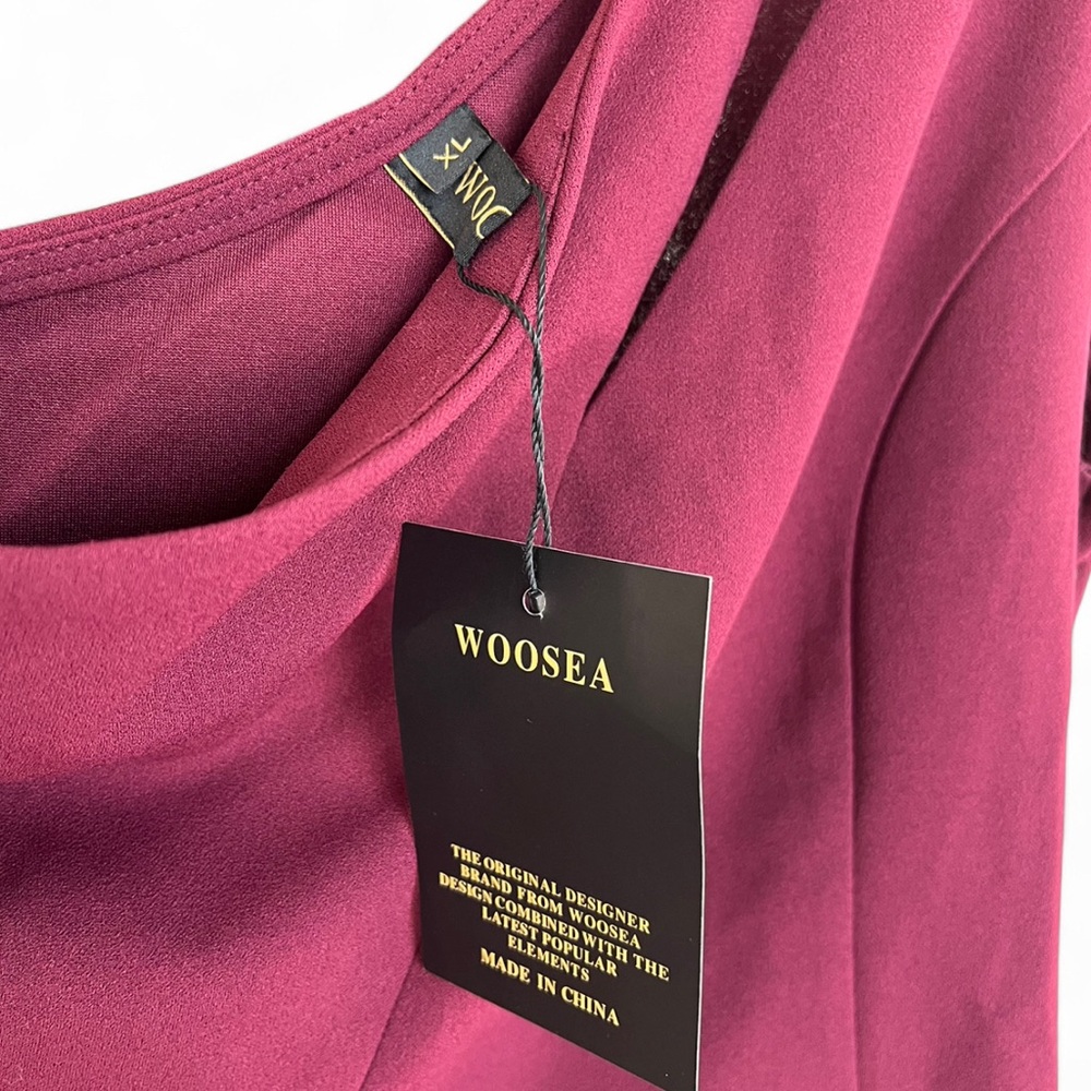 WOOSEA One-Shoulder Maxi Dress with Side Slit – Size XL .Burgundy - Picture 5 of 7